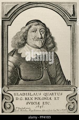 Wladyslaw IV Vasa (1595-1648). Re di Polonia. Incisione di facsimile William Hondius, 1646. Storia Universale, 1885. Foto Stock