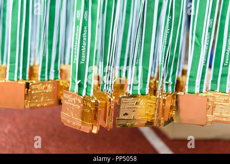 Karlsruhe, Germania. 23 Sep, 2018. Caratteristica: medaglie. GES/Atletica/Baden-Marathon, 23.09.2018 | Utilizzo di credito in tutto il mondo: dpa/Alamy Live News Foto Stock