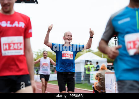 Karlsruhe, Germania. 23 Sep, 2018. Funzione finish. GES/Atletica/Baden-Marathon, 23.09.2018 | Utilizzo di credito in tutto il mondo: dpa/Alamy Live News Foto Stock