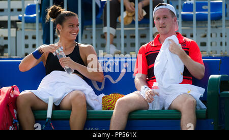 Wuhan, Cina. Wuhan, Cina. Settembre 23, 2018 - Maria Sakkari della Grecia pratiche al 2018 Dongfeng Motor Wuhan Open WTA Premier 5 il torneo di tennis di credito: AFP7/ZUMA filo/Alamy Live News Foto Stock