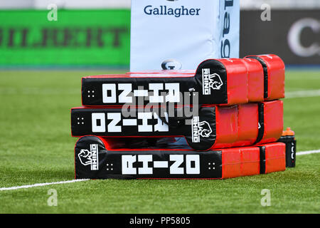 Londra, Regno Unito. 23 Sett 2018. Gloucester sacchetti di incollamento durante la Premiership Gallagher match tra Saraceni e Gloucester Rugby presso Allianz Park domenica, 23 settembre 2018. Londra Inghilterra. (Solo uso editoriale, è richiesta una licenza per uso commerciale. Nessun uso in scommesse, giochi o un singolo giocatore/club/league pubblicazioni.) Credito: Taka Wu/Alamy Live News Foto Stock