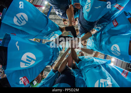 Torrejón de Ardoz, Spagna. Il 22 settembre, 2018. Movistar Estudiantes durante Norrköping delfini vittoria su Movistar Estudiantes (69 - 71) nel basket FIBA Champions League qualification round 1 gioco 2 celebrato nel Pabellón Jorge Garbajosa in Torrejón de Ardóz, Madrid (Spagna). Il 22 settembre 2018. Credito: Juan Carlos García Mate/Pacific Press/Alamy Live News Foto Stock