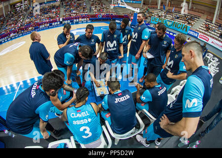 Torrejón de Ardoz, Spagna. Il 22 settembre, 2018. Movistar Estudiantes durante Norrköping delfini vittoria su Movistar Estudiantes (69 - 71) nel basket FIBA Champions League qualification round 1 gioco 2 celebrato nel Pabellón Jorge Garbajosa in Torrejón de Ardóz, Madrid (Spagna). Il 22 settembre 2018. Credito: Juan Carlos García Mate/Pacific Press/Alamy Live News Foto Stock