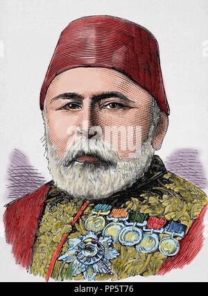Hussein Awni pascià (1819 1876). È stato un generale turco e più. Incisione di Rico. La spagnolo e illustrazione americana, 1876. Colorati. Foto Stock
