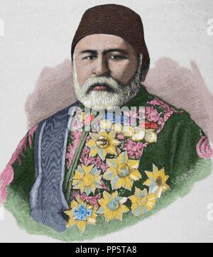 Hussein Awni pascià (1819 1876). È stato un generale turco e più. Incisione di Klose. "Nuestro Siglo", 1883. Colorati. Foto Stock