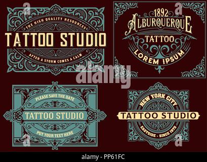 Set di modelli vintage con elementi floreali Illustrazione Vettoriale