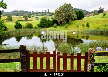 Riflessi nel lago e lampade stradali Foto Stock