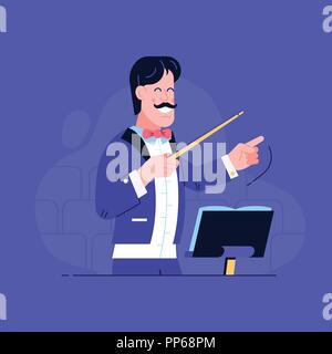 Direttore di Orchestra dirigendo con testimone Illustrazione Vettoriale