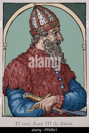 Ivan III di Russia (1440-1505). Il Gran Principe di Mosca. Incisione di autore ignoto. Colorati. Foto Stock