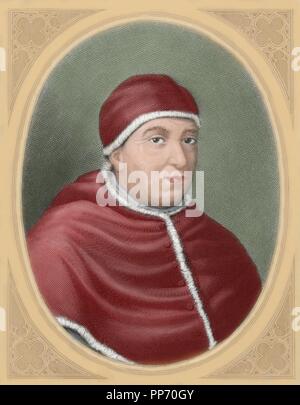 Leone X (1475-1521). Papa italiano di nome Giovanni de' Medici. Incisione di L. Roca nella rivoluzione religiosa, 1880. Colorati. Foto Stock