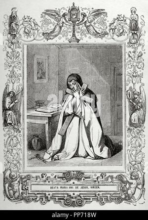 Beata Mariana di Gesù, nato Ana Maria Navarro Guevara e Romero (1565-1624). Terziario spagnolo dell'ordine di misericordia. Incisione di Capuz, 1852. Foto Stock