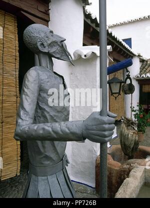 Don Chisciotte. La scultura. A Puerto Lapice. Castilla la Mancha. Spagna. Foto Stock