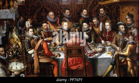 Felipe II en el banquete de los Monarcas/1596. Museo: Museo Nacional POZNAN POLONIA. Autore: Sanchez Coello, Alonso. Foto Stock