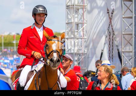 Tryon, North Carolina, Stati Uniti d'America. 23 Settembre, 2018. FEI World singoli Jumping campionato. Showjumping. Giorno 12. Giochi equestri mondiali. WEG 2018 Tryon. Carolina del Nord. Stati Uniti d'America. 23/09/2018. Credito: Sport In immagini/Alamy Live News Foto Stock