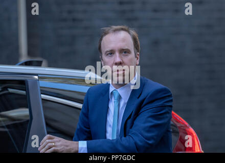 Londra, Regno Unito. 24 settembre 2018, Matt Hancock, MP PC, Heath Segretario,, arriva in una riunione del gabinetto a 10 Downing Street, Londra, Regno Unito. Credit Ian Davidson/Alamy Live News Foto Stock