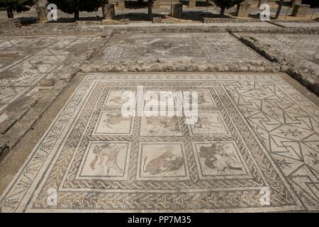 Spagna. Italica. Città romana fondata c. 206 BC. Casa del planetario. Mosaico di Bacco e Arianna. Andalusia. Foto Stock