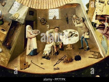 Hieronymus Bosch (c.1450-1516). Pittore olandese. Tabella dei sette peccati capitali. Dettaglio del peccato di gola. Il Museo del Prado. Madrid. Spagna. Foto Stock