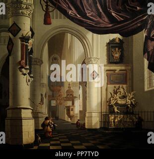 Cornelis de Man (1621-1706). Dutch Golden Age pittore. Interno della Oude Kerk (la vecchia chiesa) in Delft. I Paesi Bassi, dopo il 1654. Olio su tela. Museo Nazionale. Gdansk. La Polonia. Foto Stock