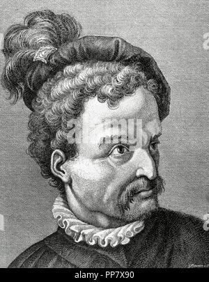 Paolo Veronese (1528-1588). Italiano pittore rinascimentale. Ritratto. Incisione di Camerer. "Almanaque de La Ilustracion', 1889. Foto Stock