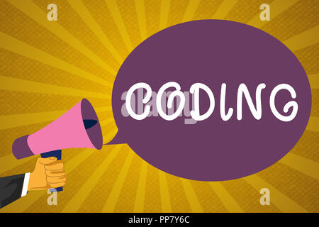 La scrittura della nota mostra la codifica. Business photo presentazione di assegnazione di codice per qualcosa per la classificazione di identificazione. Foto Stock