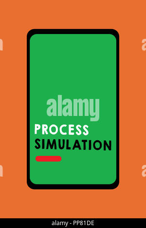Segno di testo che mostra la simulazione di processo. Foto concettuale rappresentazione tecnica fabbricato lo studio di un sistema. Foto Stock
