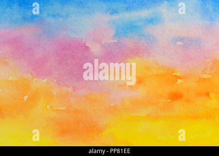 Tramonto astrazione acquerello come sfondo, colori luminosi. Disegnata a mano e dipinte Foto Stock