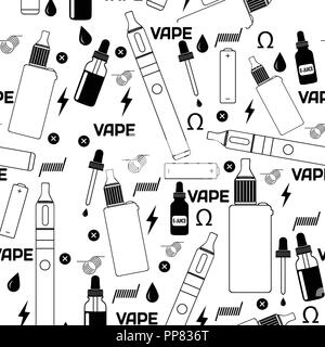 Vape shop o e-sigaretta store seamless pattern su sfondo bianco, illustrazione vettoriale Illustrazione Vettoriale