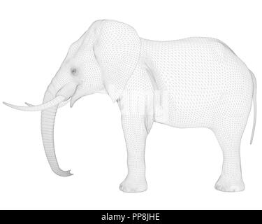 Forma poligonale 3D'elefante. La vista dell'elefante sul lato. Il coperchio a rete di elefante è in bianco e nero Illustrazione Vettoriale. Illustrazione Vettoriale