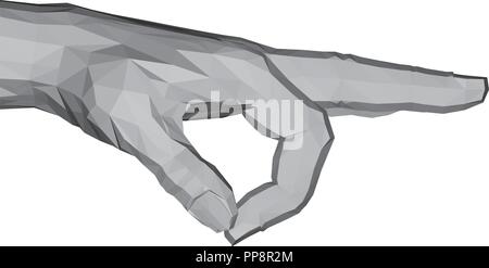 3D mano poligonale. Il punto e il pollice insieme, mantenere una piccola cosa. Illustrazione Vettoriale. Illustrazione Vettoriale