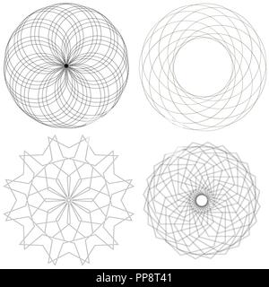 Impostare con motivi decorativi. Set con quattro motivi decorativi dalle linee. Bianco e nero illustrazione vettoriale. Illustrazione Vettoriale