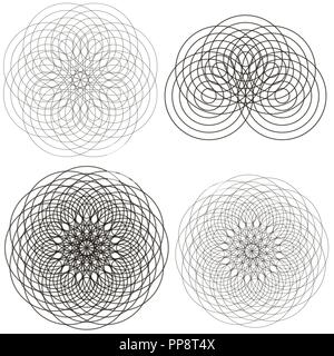 Impostare con motivi decorativi. Set con quattro motivi decorativi dalle linee. Bianco e nero illustrazione vettoriale. Illustrazione Vettoriale