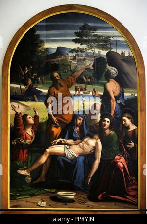 Giovanni Battista Benvenuti, chiamato Ortolano (ca.1485-dopo il 1524). Pittore italiano. Compianto di Cristo, 1521. Collezione borbonica. Museo Nazionale di Capodimonte. Napoli. L'Italia. Foto Stock