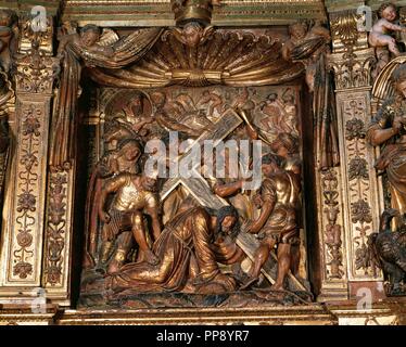 Damia Forment (1480-1540). Scultore Spagnolo. Cattedrale di Santo Domingo de la Calzada. Pala principale, 1537-40. Dettaglio. Gesù portando la sua croce. Spagna. Foto Stock