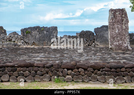 Taputapuatea Marae di Raiatea Polinesia Francese il più importante sito archeologico patrimonio mondiale Unesco Foto Stock