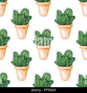 Cactus messicani Seamless Pattern. Colore verde. Spine o spine e fiori. Esculent commestibili simili di cactus Saguaro, Indian fig o Mammillaria. Tema latino per la carta da parati o tessuto tessile Design Stampa Illustrazione Vettoriale