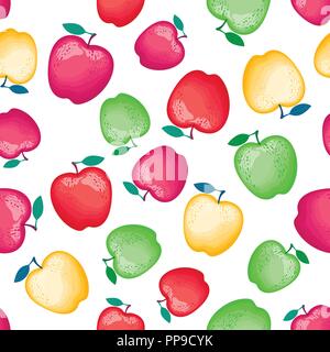 Mele realistico seamless pattern. Colori diversi sono deliziosi. Illustrazione di vettore isolato su sfondo bianco. Illustrazione Vettoriale