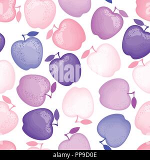 Viola e azzurro mele seamless pattern. Colori diversi sono deliziosi. Illustrazione di vettore isolato su sfondo bianco. Illustrazione Vettoriale