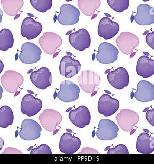 Viola e azzurro mele seamless pattern. Colori diversi sono deliziosi. Illustrazione di vettore isolato su sfondo bianco. Illustrazione Vettoriale