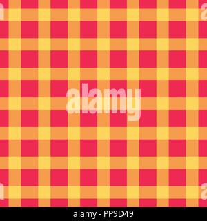 Modello senza giunture controllare plaid tessuto texture. Rosso con colore arancione gabbia sfondo diagonale illustrazione vettoriale. Illustrazione Vettoriale
