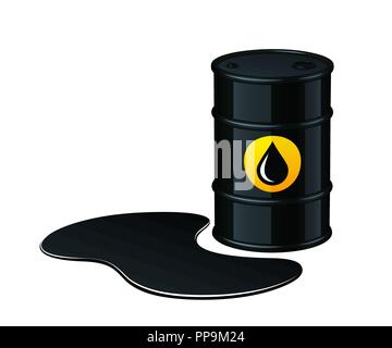 Barile di petrolio con l'olio fuoriuscito illustrazione vettoriale isolati su sfondo bianco Illustrazione Vettoriale
