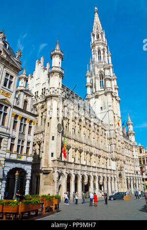 Hotel de Ville, municipio, Grand Place, Grote Markt, piazza principale di Bruxelles, in Belgio Foto Stock