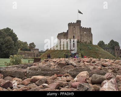 Cardiff, Regno Unito - 16 Settembre 2018: la vista del Castello di Cardiff Foto Stock