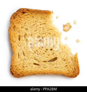 Parzialmente consumato da solo Melba toast isolato su bianco dal di sopra. Foto Stock