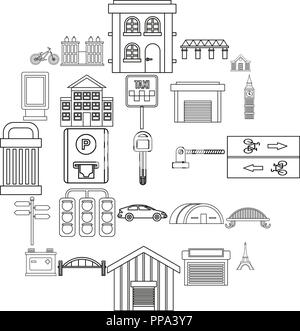 Segnaletica stradale set di icone di stile di contorno Illustrazione Vettoriale