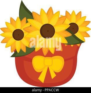 Girasoli isolato su un vaso di fiori Illustrazione Vettoriale