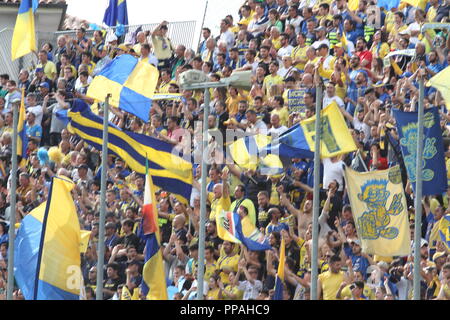 Frosinone / Italia - 16 Maggio 2015: Canary tifosi allo stadio nel match che promuoverà la squadra in Serie A Foto Stock