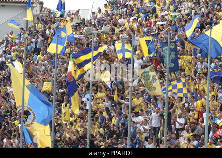 Frosinone / Italia - 16 Maggio 2015: Canary tifosi allo stadio nel match che promuoverà la squadra in Serie A Foto Stock