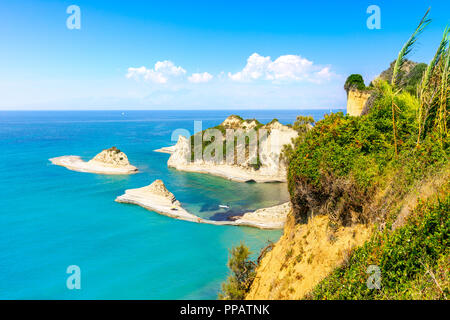 Bellissima vista del cape Drastis a Corfù in Grecia Foto Stock