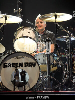 Tre Cool con i Green Day esegue in concerto presso la American Airlines Arena di Miami il 4 agosto 2009. Foto Stock