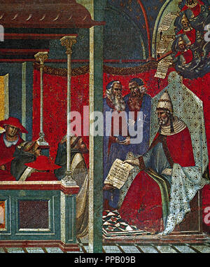 Papa Onorio III approva la Regola carmelitana. 1226. Pannello Predela di Pietro Lorenzetti. Galleria d'arte di Siena. L'Italia. Foto Stock